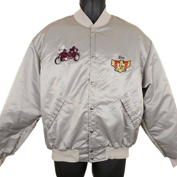 Vintage Biker Satin Bomber Jacket Mens Size Large New York Retreads Motorcycle
